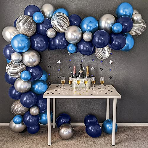 Arco Palloncini Blu,Kit Ghirlanda Palloncini Metallizzato Azzurri Argento Balloon Blu Navy Palloncini in Agata Nera per Feste Compleanno Baby Shower Matrimonio Anniversario Laurea Halloween Deco