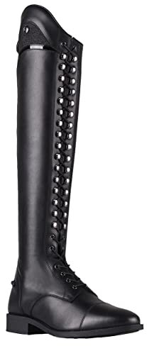 QHP Dressur Leder-Reitstiefel Hailey Adult Weit Schnürung Glitzer (schwarz, numeric_41)