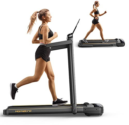 Cinta de Correr Plegable 2 en 1, hasta 14 KM/H, 2.5HP Cinta de Andar con 40 * 100cm cinturón, 265lbs con App y Control Remoto, Pantalla táctil LED, 12 Modos de Ejercicio