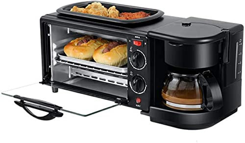 CAZARU Four Solo Four à Micro-Ondes en Silver Tact Four Multifonction 3 en 1 Poêle à Frire électrique Cafetière Teppanyaki Maker Mini Four et Grill Happy Life