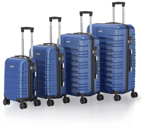 Juskys set di valigie rigide 4 pezzi - lucchetto a combinazione, ruote silenziose a 360°, grande, manico telescopico, leggero - valigie in blu