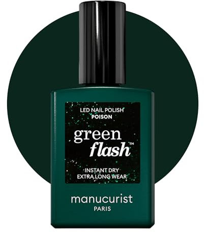 MANUCURIST Green Flash™ UV Nagellack Grün Glitzer Poison • Hema Free UV Lack • 12-Free Lack, 58,5% bio-basiert • Nägel Selber Machen für UV Lampe Nägel • Gel Nagellack UV 15 ml • Gel Nägel