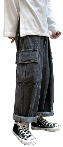 Jeans Vintage da Uomo Pantaloni Larghi e Casual Pantaloni Hip-Hop da Cargo Pantaloni alla Moda da papà Pantaloni a Tre Quarti Denim Invecchiato Adatto per Persone in sovrappeso(Schwar,3XL)
