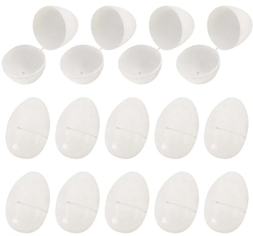 JIHUOO 50 huevos de Pascua vacíos de plástico blanco, huevos de Pascua pequeños rellenables, huevos de cesta de Pascua, huevos artificiales para decoración