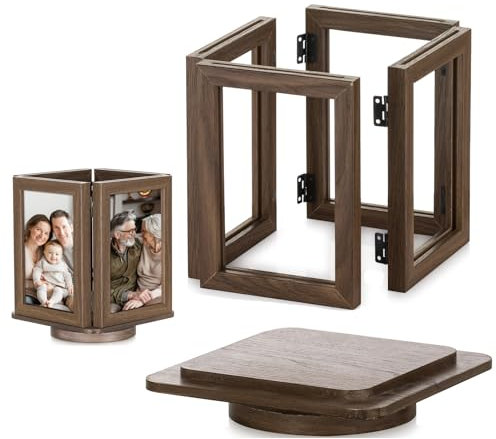 NUPTIO Rotating Picture Frames Gifts: 6x4 Inch Double Wooden Photo Frame Brown for Wedding Christmas Birthday Anniversary Engagement