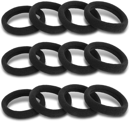 120PCS DWKFEOQ Black Hair Ties for Women Girls, Elastic Ponytail Holders, Cotton Seamless Hair Bands, No Damage for Thick Hair, 1.89 Inch in Diameter (Black)