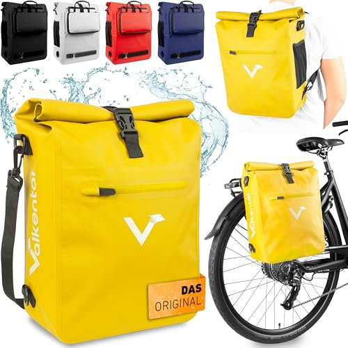 Valkental® 3in1 Fahrradtasche [Bis 25L] - Das Original - Geeignet als Gepäckträgertasche, Rucksack und Umhängetasche - 100% Wasserdicht & Reflektierend - Sichere Befestigung [Abschließbar] Laptopfach