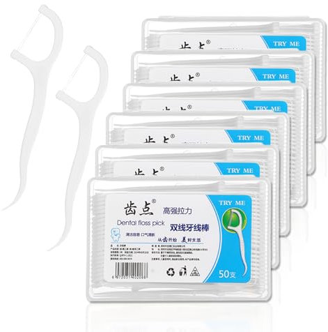 300 Stück Zahnseide - Zahnseide Sticks 0,05 mm - Kunststoff - Doppelstrang Zahnreinigung - Für Zuhause, Reisen, Hotelnutzung (Weiß)