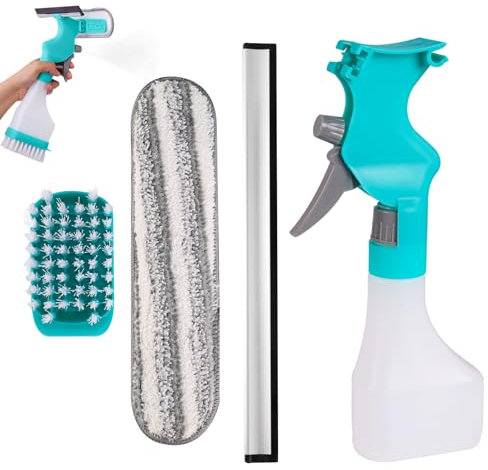 Kit de Limpieza de Ventanas Profesional 4 en 1 Desmontable,Accesorios Limpieza Cristales Desmontable,Spray y Escobilla,Limpiaventanas 4 en 1 Aplicable a Familia para Ventanas, Ducha, Baño