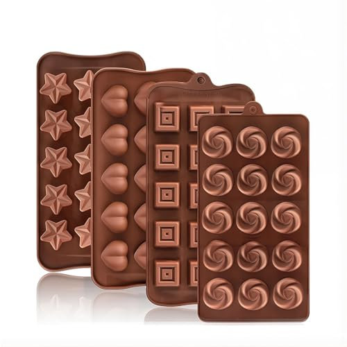 WUSJCOF 4 pièces silicone Moule à chocolat Moule à pralines Moules à bonbons 3D anti-adhésifs Moules à pâtisserie Moules à bonbons pour le chocolat et la pâtisserie