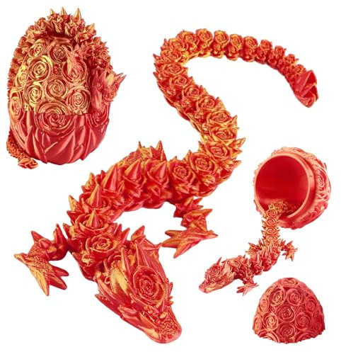Qottmez 3D Gedruckter Drache mit Beweglichen Gelenken (27cm)+ Drachenei,Realistisches Drachen Spielzeug aus PLA-Material,Kreative Drachen Figuren für Kinder ab 6 Jahren, Gastgeschenk & Ostergeschenk