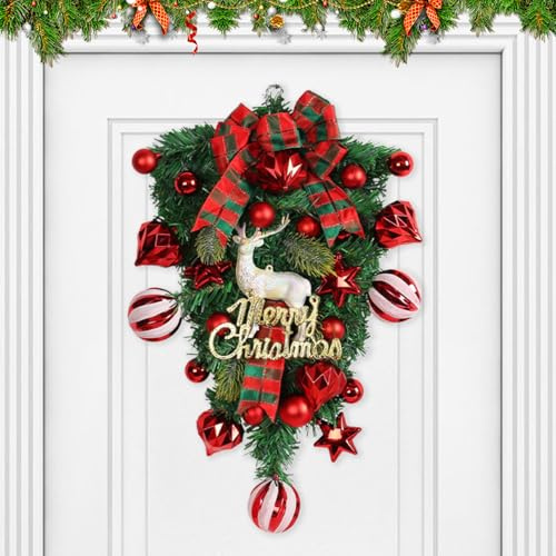 50cm XXL Türkranz Weihnachten, Weihnachtskranz Haustür Mit Rot-Weiß-Grün Farbkombination, Weihnachtsdeko Tür, Weihnachts Türkranz Für Außenbereich (B)