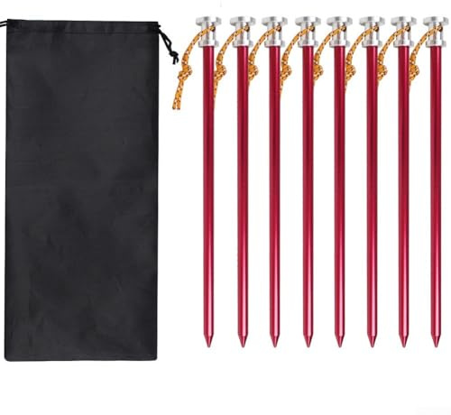 8 picchetti in alluminio da 23 cm, con fori per corda per fissare tende, tettoie e tende da sole su più tipi di terreno, colore: rosso