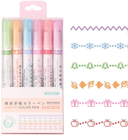6-teiliges Set gebogener Textmarker - Formmarker für Erwachsene, Jugendliche und Kinder | Kreative textmärke med gebogener Spitze zum Malen, Schreiben, Zeichnen, für Tagebücher, Kartengestaltung,