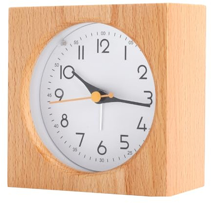 TNSLAND Väckarklocka analog trä, väckarklocka barn utan tickande analog sängklocka träklocka, väckarklocka träutseende, sängklocka med snooze-funktion och nattljus, väckarklocka med nattljus, för