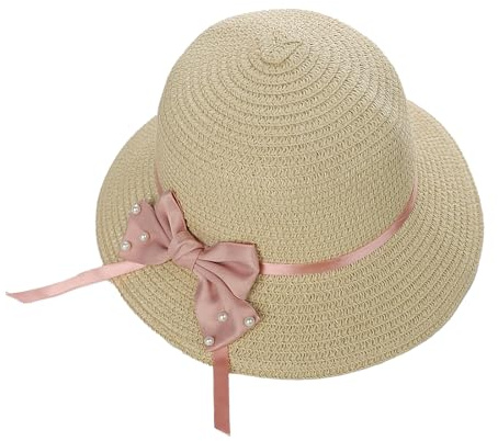 NICEYEA Chapeau de paille d'été pour fille - Chapeau de soleil avec nœud - Chapeau de paille - Chapeau de paille de protection solaire - Pour enfants de 4 à 8 ans