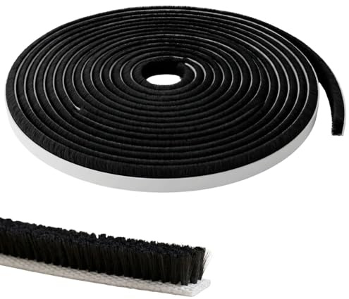 Lumonic 5m Guarnizione a spazzola nera 4mm | Autoadesivo + Può essere tagliato a misura | Protezione contro le correnti d'aria, protezione dal freddo, zanzariera per finestre, porte e armadi