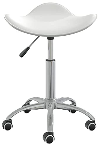 Xolmizyn Tabouret roulant de coiffeur blanc en cuir synthétique réglable en hauteur avec roulettes pivotant à 360 degrés Tabouret de travail pour salon de pratique cosmétique
