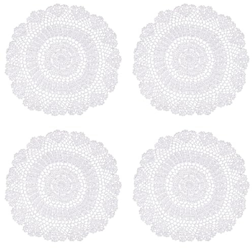 Kilofly Centrini in cotone all'uncinetto, motivo margherite, 34,80 cm, confezione da 4 pezzi, Cotone, bianco, 35,5 cm