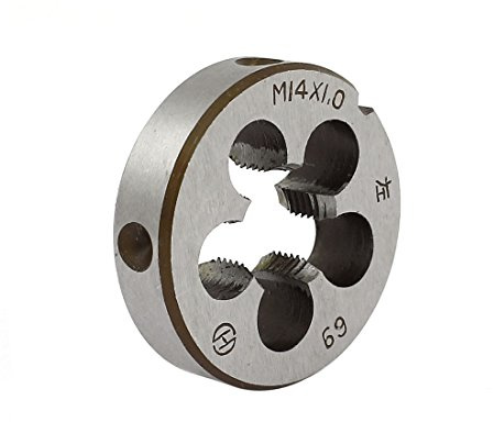 sourcing map Filière M14 x 1mm Métrique Gauche Main 38mm OD Rond Filetage Fraise Fine Dents Fil Coupe Outil Gauche Fil