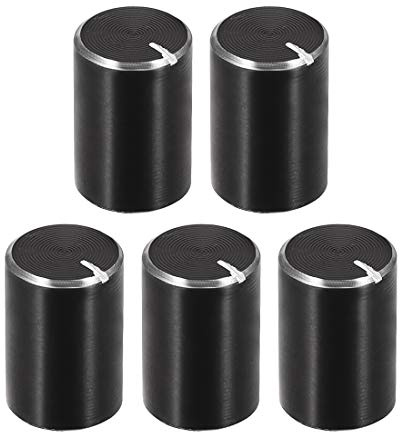 sourcing map 5pcs Potentiometer Knob Black Aluminum 6mm Shaft Dia 10mmx15mm | Knurled Shaft Rotary Volume Control Knob