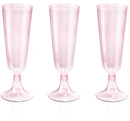 bUCLA 60 Pack Pink Plastic Champagne Flutes Disposable - 5 OZ Plastic Champagne Glasses - Fancy Champagne Cups - Ideal for Party
