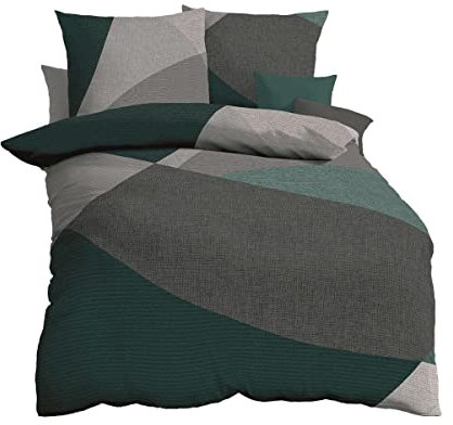 Traumschlaf Biber Bettwäsche Vista smaragd, 1 Bettbezug 135 x 200 cm + 1 Kissenbezug 80 x 80 cm