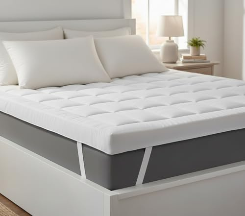 AmigoZone Extra Thick Quilted Mattress Topper – 4 Inch Deep Single Bed, Super Soft Hotel Comfort, Breathable Microfibre Padding, Secure Elasticated Corner Straps - Single