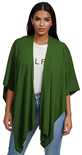 Glamexx24 dam poncho halsduk kashmir känsla stickad cape dam poncho kofta XXL halsduk för vår och höst tillverkad i Italien, Grön, one size