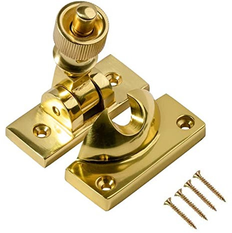 TERF® Traditional Vintage Polished Brass Sash Window Lock Fastener Brighton Pattern With Fixing Screws For Wood Aluminium UPVC Vinyl Frames - Pack of 1