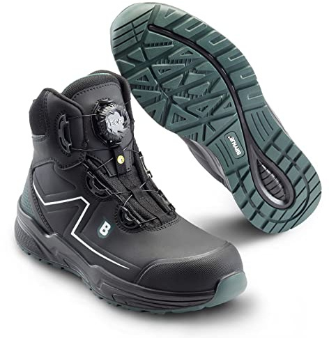 Brynje Arbetssko Green Way Low Boot S3 SRC säkerhetsstövlar flexibel, lätt och hållbar säkerhetssko med BOA® Fit-system, svart, 41 EU