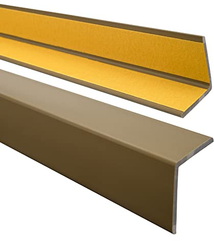 Quest Cornière PVC 27x27mm – Profilé d’angle de protection autoadhésif, souple, Baguette pour rebords et coins – Laiton, 200cm