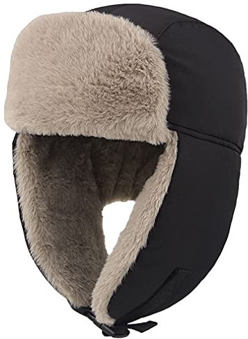 Sleeping forest Wintermütze mit Ohrenklappen Russische Mütze Warm Ushanka Jungen Bärenfellmütze Kinder Russen Mütze Wasserdicht Pelzmütze Pilotenmütze Fliegermütze Outdoor-Aktivitäten Schwarz