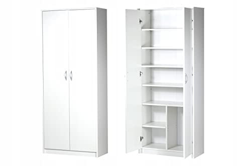 Home Collective Schrank Mehrzweckschrank weiß 74cm Breite 180cm Höhe mit sechs Einlegeböden und Extra-Fach, Aktenschrank Haushaltsschrank Organizer aus MDF Holz