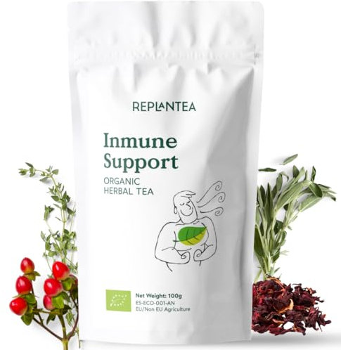 InmuneTea Organic 100g (50 Cups) | Herbal Loose Leaf Tea with Rosehip, Hibiscus, Lemongrass, Sage, Nettle, Thyme and Lime Flower REPLANTEA