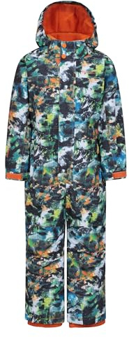 Mountain Warehouse Cloud Kids Snowsuit - Waterproof, Adjustable, One Piece Jumpsuit with Taped Seams & Fleece Lining, Girls & Boys - Winter, Ski & Rain Dark Khaki (Printed) Kids Size 2-3 Years