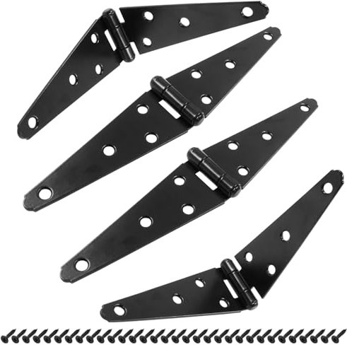 Hordion 4Pcs Strap Hinge Shed Door Hinges, 5 Inch Heavy Duty Gate Hinges Black Tee Hinge with Screws for Fence Wood Gate Cabinet Door
