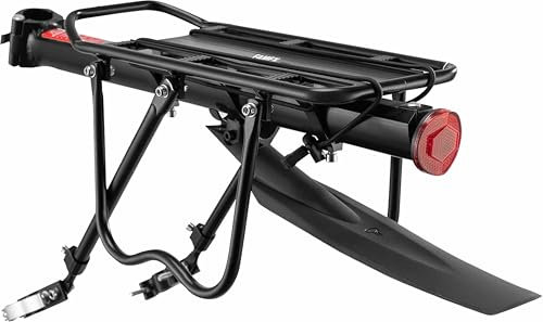 FAMEX RIDE® Bike Pannier Rack Rear Bike Rack Mountain Bike Rack Bicycle Rear Rack Carrier with Reflector Adjustable And Quick Release System Seatpost Rack Black, With Mudgurd, 50KG Capacity, 24-29