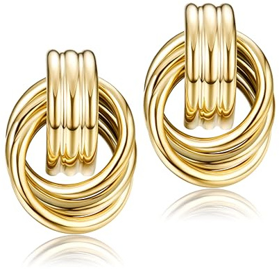 Dochais 14K Or Boucles d'oreilles Femme, 316L Chunky Noeud Goutte Boucles d'oreilles pour Femmes Hypoallergénique, Bijoux Cadeau pour Femme Fille