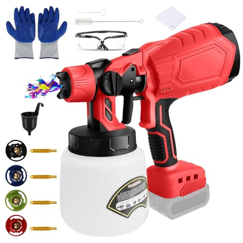 Sistema de pulverización de pintura a batería para batería Milwaukee de 18 V, capacidad de extracción de 800 ml/min, depósito de 1000 ml con 4 boquillas (1/1,5/2,5/3,0 mm), motor sin escobillas,
