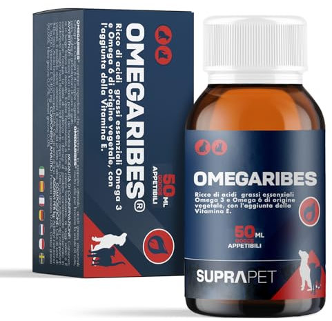 Suprapet Omega 3 e 6 Gocce Appetibili e Vegetali da Olio di RIbes e Olio di Lino, GLA - OmegaRibes 50ml, Contrasta Dermatiti, Perdita di Pelo - Ricco di Acidi Grassi Essenziali