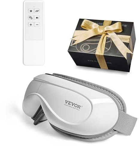 VEVOR Augenmassagegerät mit Wärme und Fernbedienung, Augenmassagemaske mit 5 Modi und Bluetooth-Musik, 180° faltbares Augenpflege-Massagegerät bei Augenüberlastung, trockenen Augen, weiß