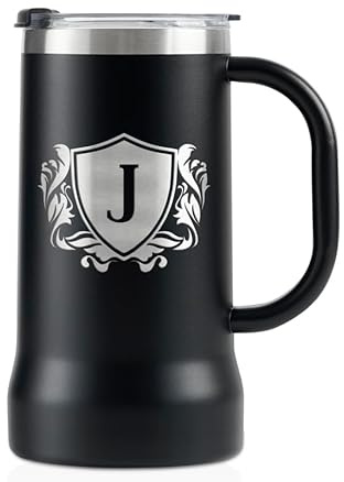 Onebttl Personalized Beer Stein, Beer Mug with Handle - Gifts for Beer Lovers, Men Who Have Everything on Birthday, Christmas - Customized Monogram 24 oz Double Wall Stainless Steel Cup, J
