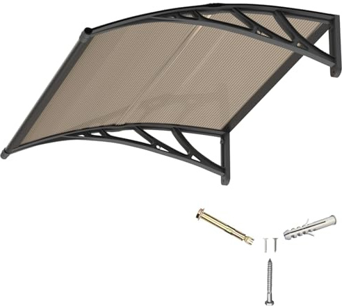 Markis, markiser för hus, 61 x 102 cm dörrmarkis, yttre fönsterbaldakin med premium plaststålfäste polykarbonatskydd UPF 50+ UV, regn- och snöskydd för veranda, uteplats, däck