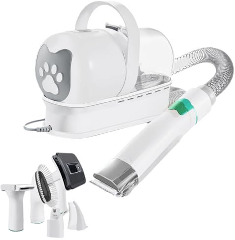 FEVKFTXF Machine de toilettage multifonctionnelle 7 en 1 pour Animaux de Compagnie, aspirateur pour Poils de Chien, Machine Tout-en-Un pour la Coupe et Le Rasage,Blanc