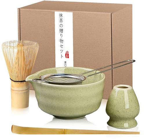 Cnwinu 5 Piece Ceremonial Matcha Set with Whisk Ceramic Matcha Bowls Matcha Whisk Holder Matcha Spoon and Matcha Sieve,Perfect Ted Matcha Whisk Set for Matcha Latte,Matcha Lover's Gifts