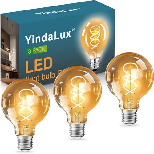 YindaLux Ampoule E27 4W Edison Vintage G80, 2200K Blanc Chaud Ampoules LED Rétro à Filament Décorative, Verre Ambré Ampoule Equivalent à Ampoule Incandescente 40W, non variable, Lot de 3