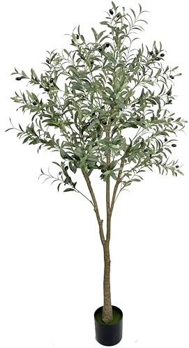 Ganwu 6FT Artificial Olive Tree, 180cm Faux Plants for Indoors with Lifelike Leaves, Large Fake Olive Tree in Pots for Home Office Balcony Decor