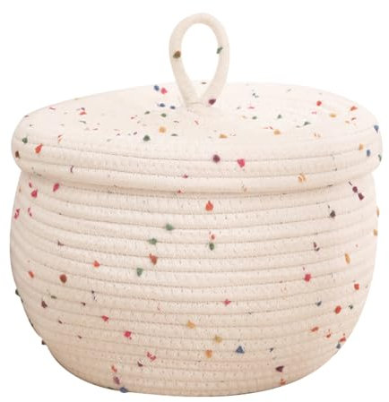 Cestino Portaoggetti con Coperchio, Coppe in Corda di Cotone Intrecciate, Elegante semplicità Scatola Portaoggetti, per Organizzare Giocattoli, Fili, Accessori Bebè, Snack (Palline colorate)