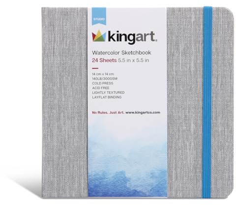 KINGART Watercolor Paper Sketchbook – Square, 5.5 x 5.5 Inch, 1-Pack – 24 Pages Heavyweight Cold-Pressed Acid-Free Paper Bound Journal for Art Journaling & Painting